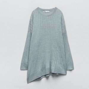 Zara Blue Green Ribbed Knit Sweater - Oversized